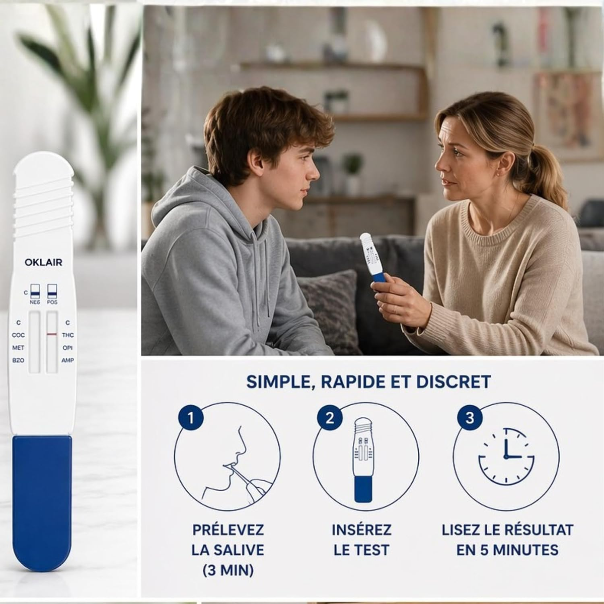 Mode d'emploi du test salivaire OKLAIR en 4 étapes