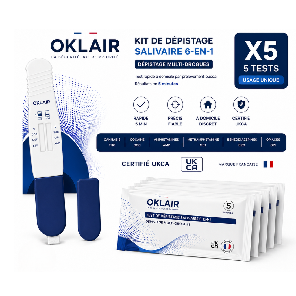 Kit de dépistage salivaire 6-en-1 OKLAIR, lot de 5 tests