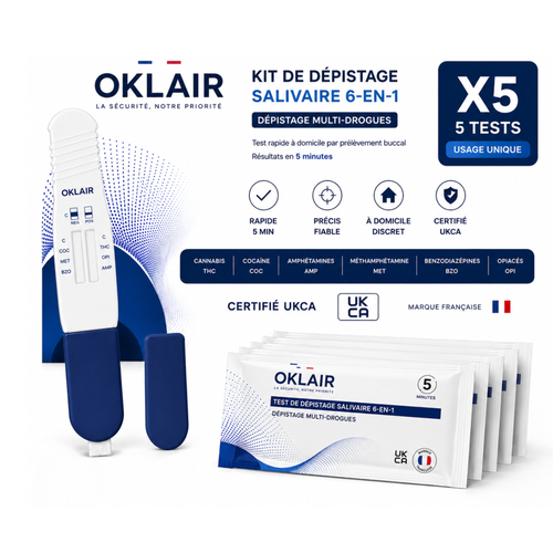 Kit de dépistage salivaire 6-en-1 OKLAIR, lot de 5 tests